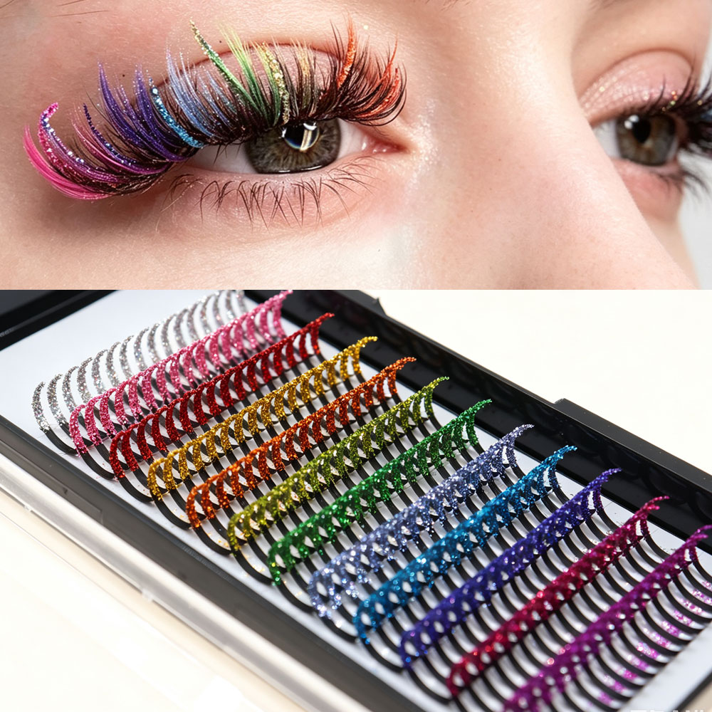 Funny Eyelash Extension - Цветные блестящие накладные ресницы DIY, сияющие